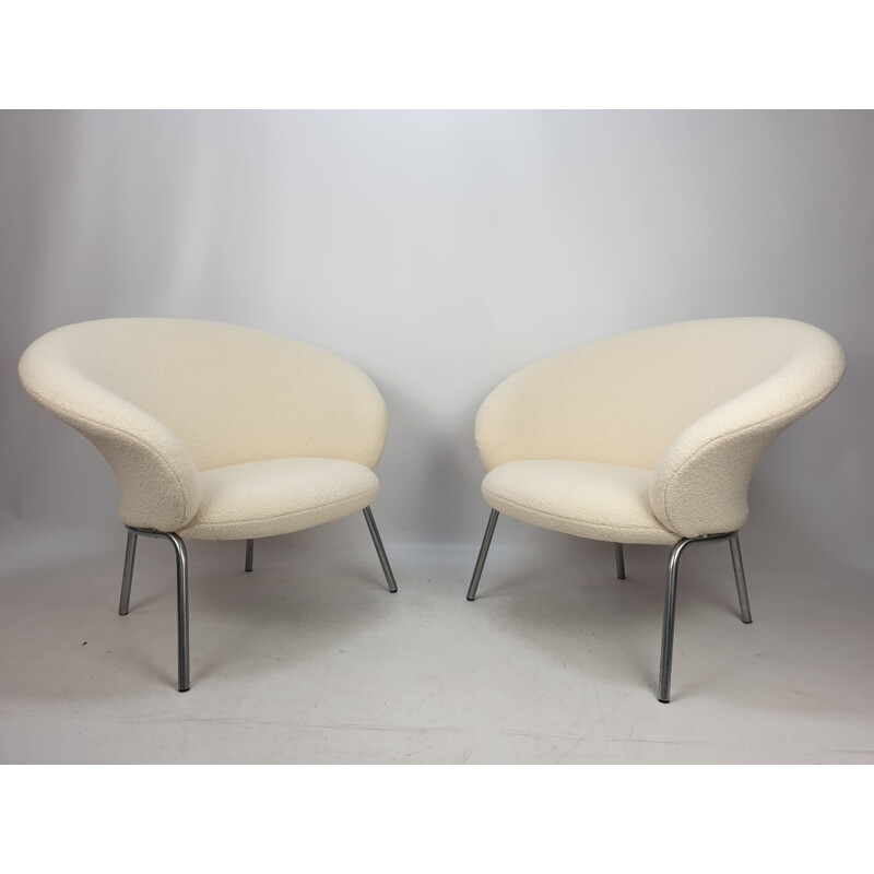 Vintage F570 Lounge Chair by Pierre Paulin for Artifort in white fabric