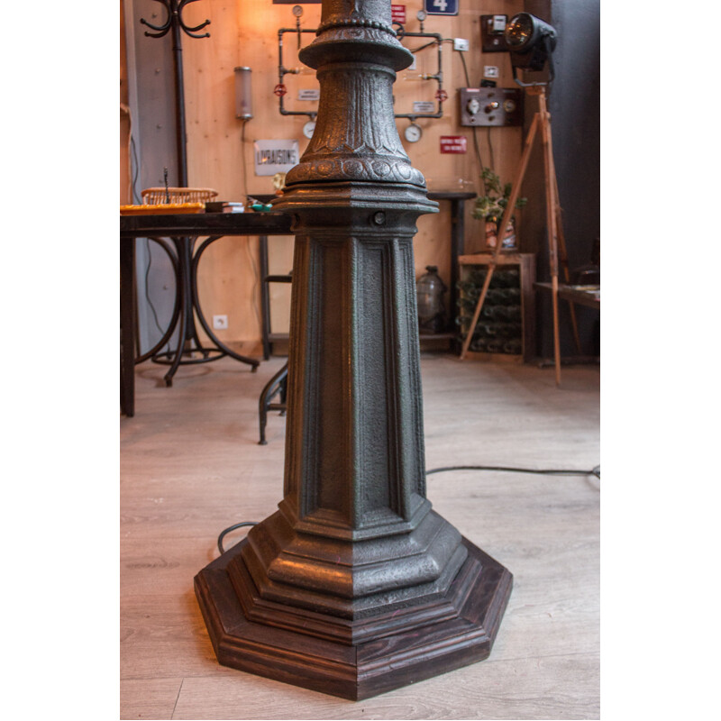 French vintage floor lamp in cast aluminium and glass 1930