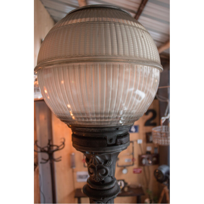 French vintage floor lamp in cast aluminium and glass 1930