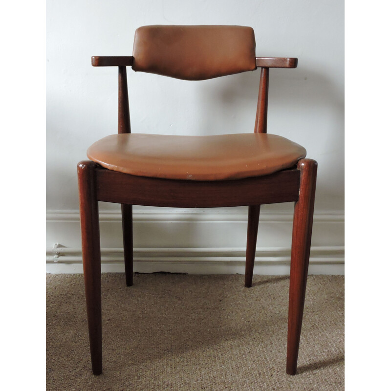 Set of 3 chairs in teak and brown leatherette