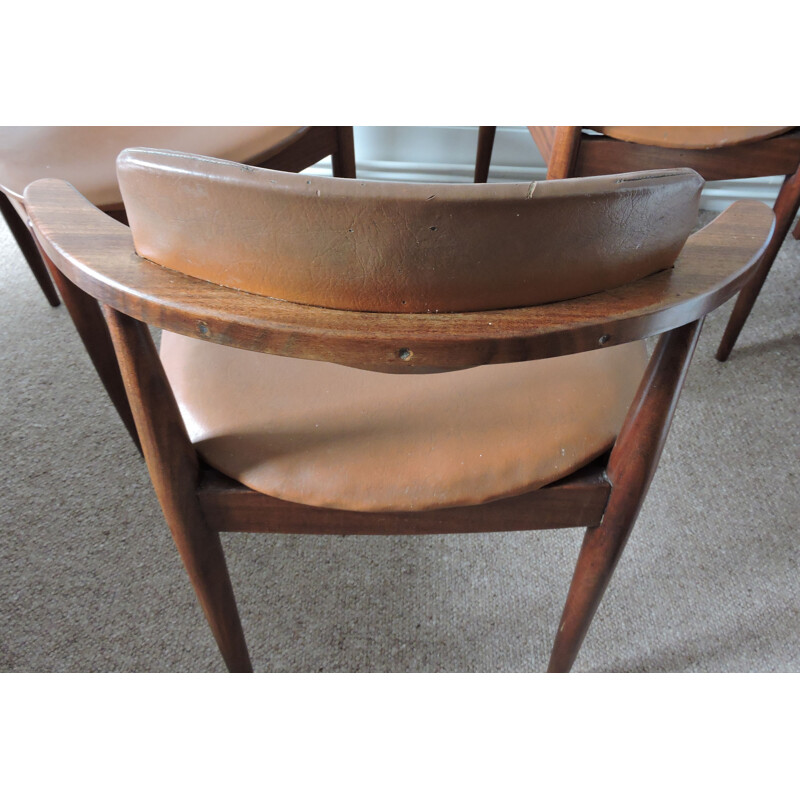 Set of 3 chairs in teak and brown leatherette