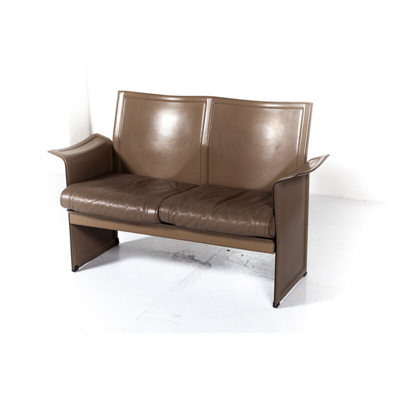 Vintage Korium sofa for Matteo Grassi in brown leather and steel 1970