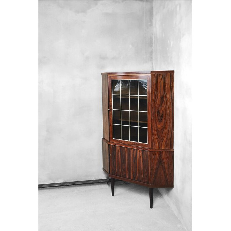 Vintage Danish rosewood corner cabinet with glass vitrine