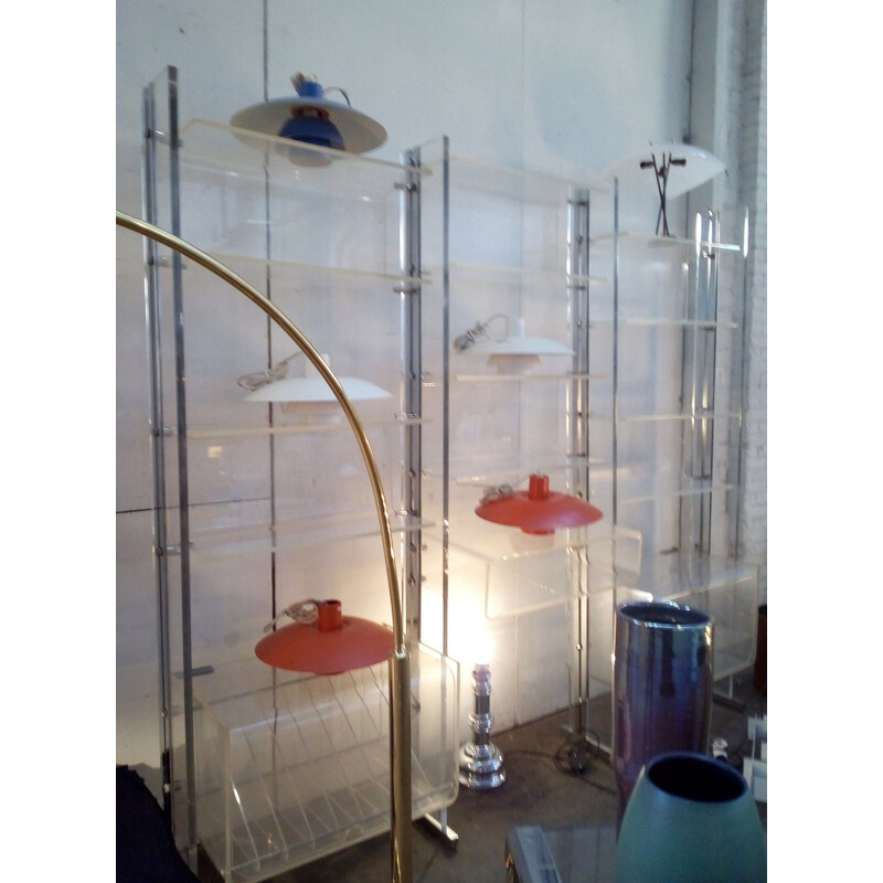 Vintage free standing shelf system in plexiglas from Michel Dumas