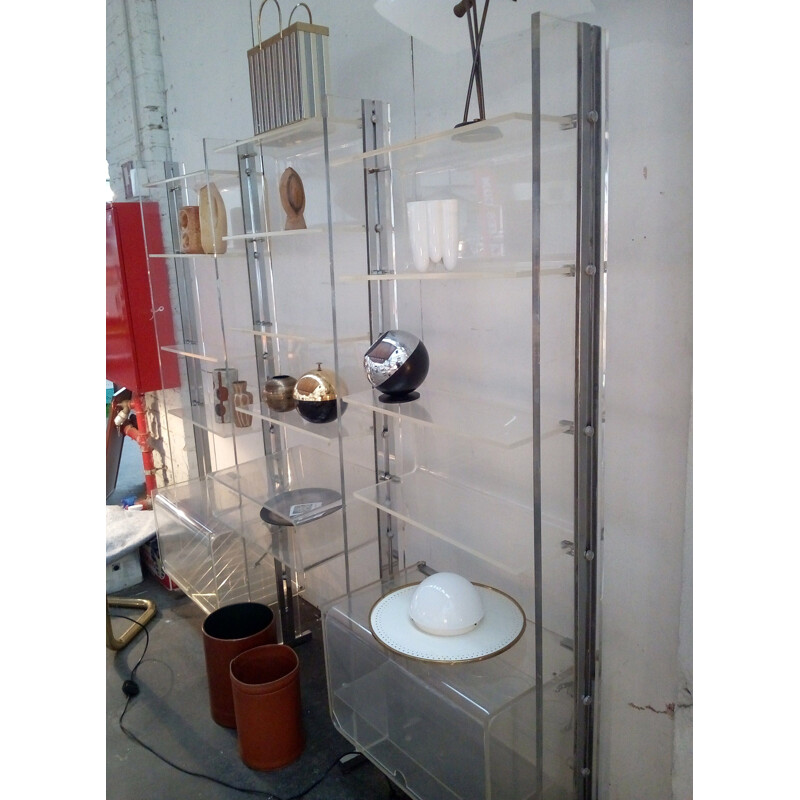 Vintage free standing shelf system in plexiglas from Michel Dumas