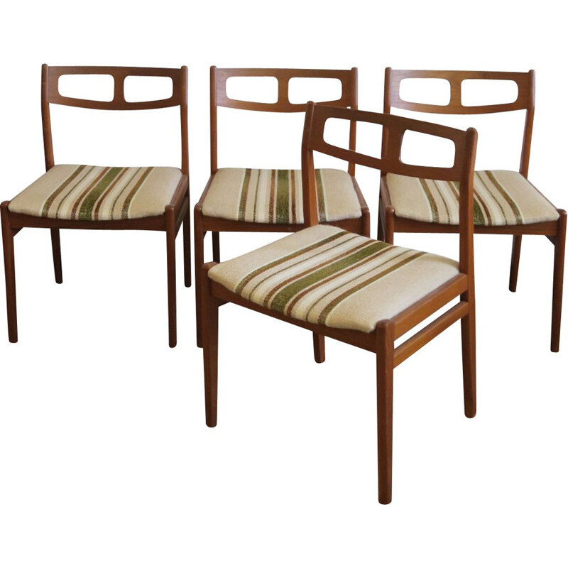 Set of 4 vintage scandinavian chairs in wool and wood 1960