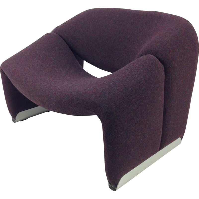 Vintage F598 Groovy armchair for Artifort in purple fabric and aluminium 1980