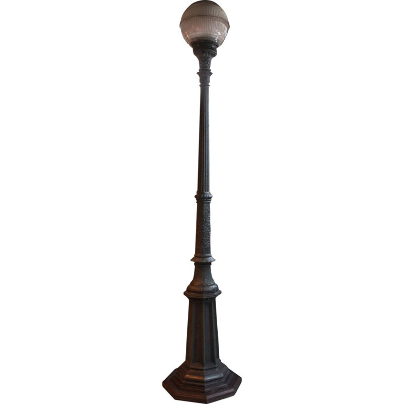 French vintage floor lamp in cast aluminium and glass 1930