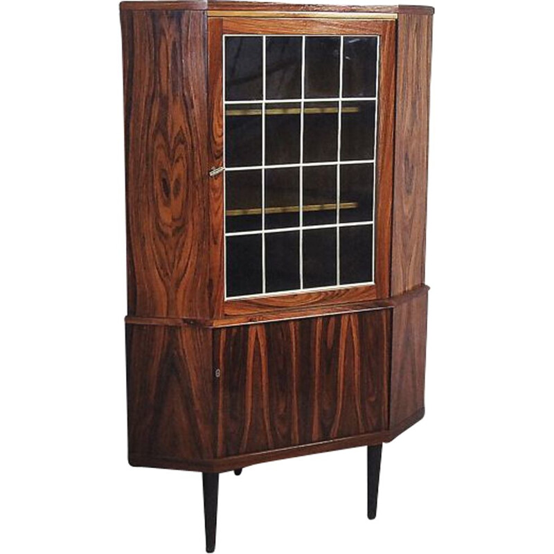 Vintage Danish rosewood corner cabinet with glass vitrine