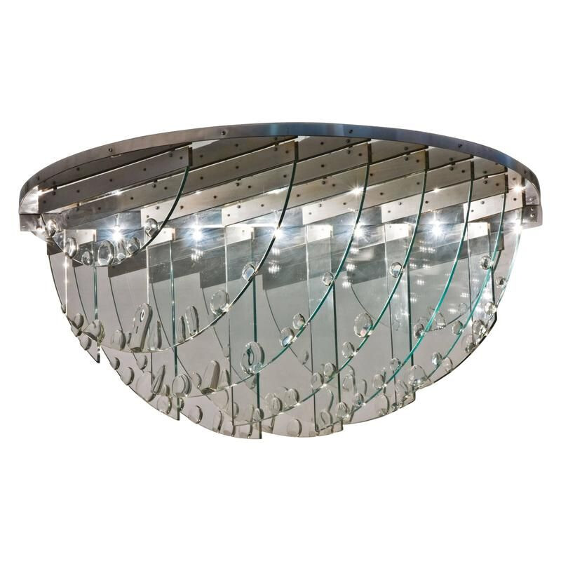 Vintage glass ceiling lamp by René Roubicek for Hotel Brno