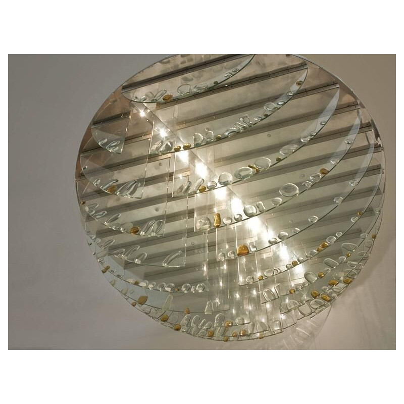 Vintage glass ceiling lamp by René Roubicek for Hotel Brno