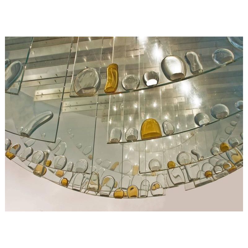 Vintage glass ceiling lamp by René Roubicek for Hotel Brno