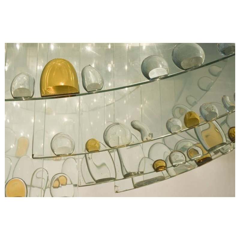 Lampada da soffitto in vetro vintage di René Roubicek per l'Hotel Brno