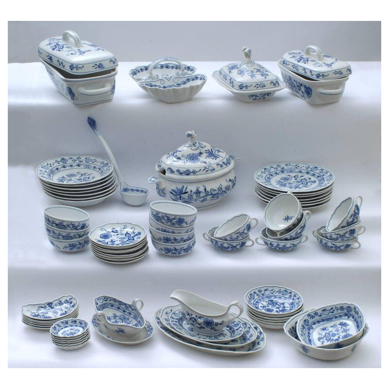 Set van 305 vintage zwiebelmuste porseleinen serviesgoed van Meissen, Duitsland 1992