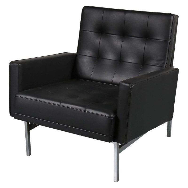 Vintage black leather armchair by Florence Knoll