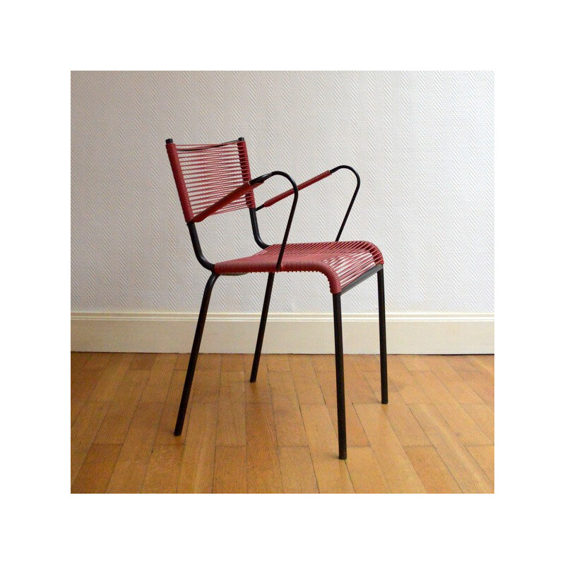 Vintage chair in metal and scoubidou - 1950s