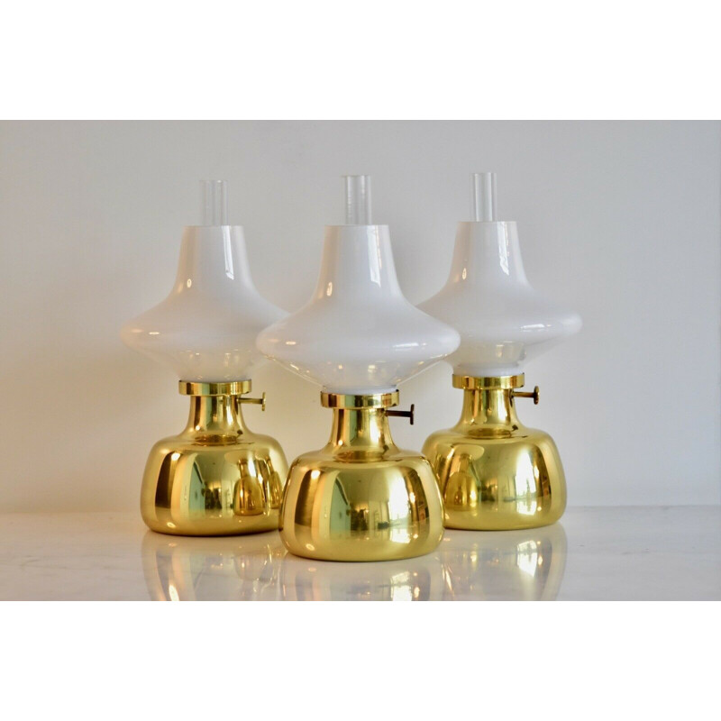 Vintage Petronella oil lamp for Louis Poulsen in glass and brass 1950
