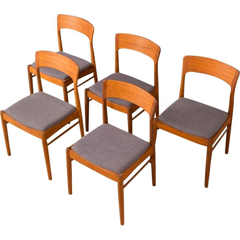 Set of 5 grey chairs in teak by K.S. Mobler
