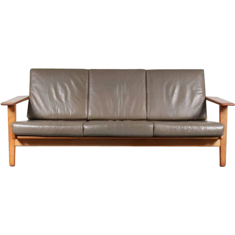 3-seater sofa in grey leather by Hans J. Wegner for GETAMA