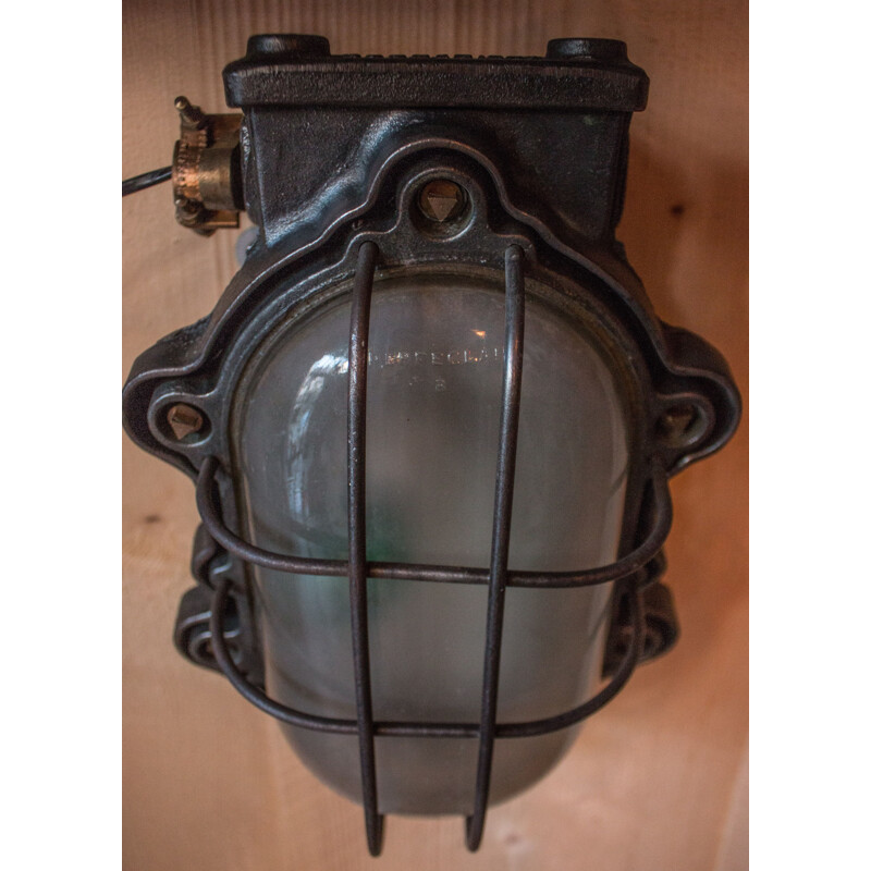 Vintage wall sconce, very thick industrial glass by Perfeclair, 1950