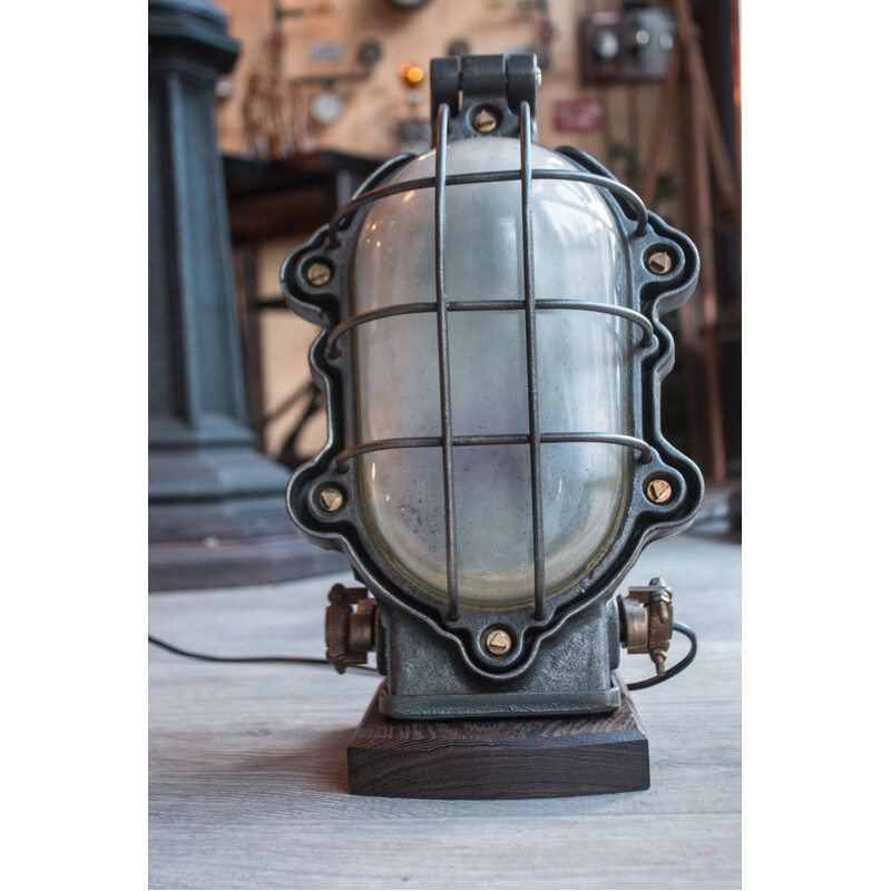 Vintage wall sconce, very thick industrial glass by Perfeclair, 1950