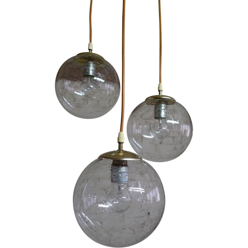 Vintage glass and metal hanging lamp - 1970s