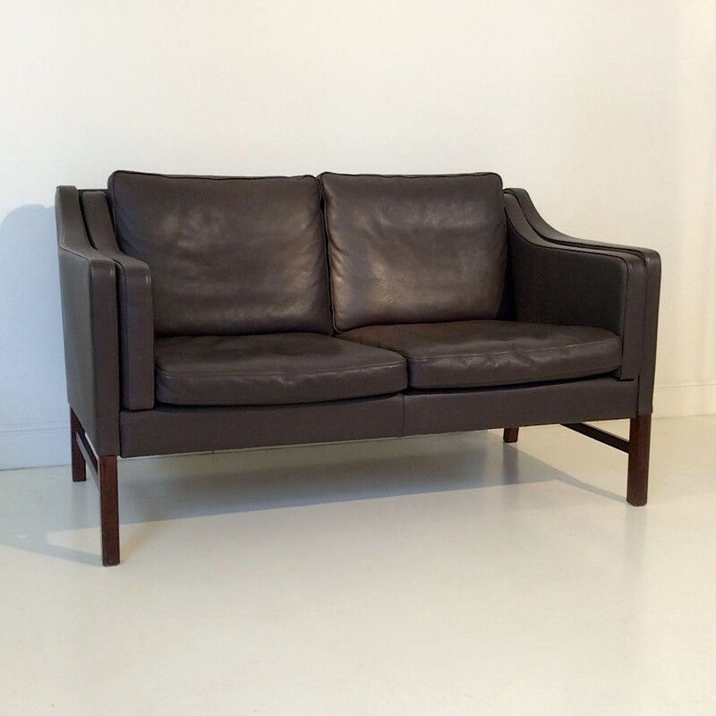 Vintage 2 seater sofa in brown leather  1970s