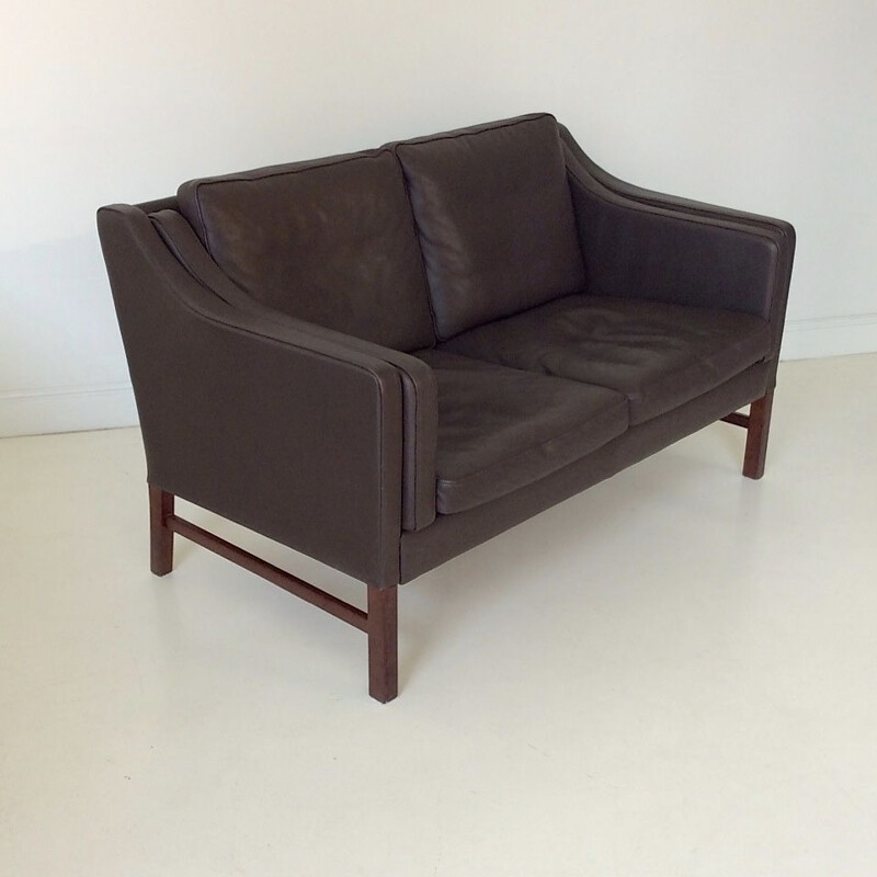 Vintage 2 seater sofa in brown leather  1970s