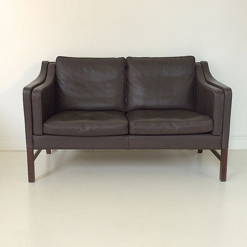 Vintage 2 seater sofa in brown leather  1970s