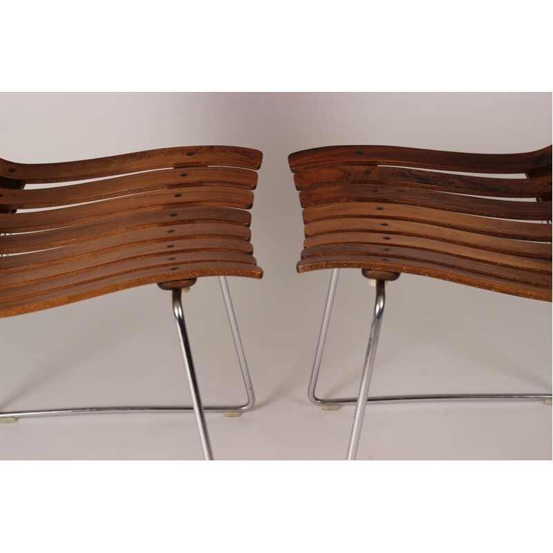 Suite de 4 chaises à repas vintage par Hans Brattrud en palissandre, 1958