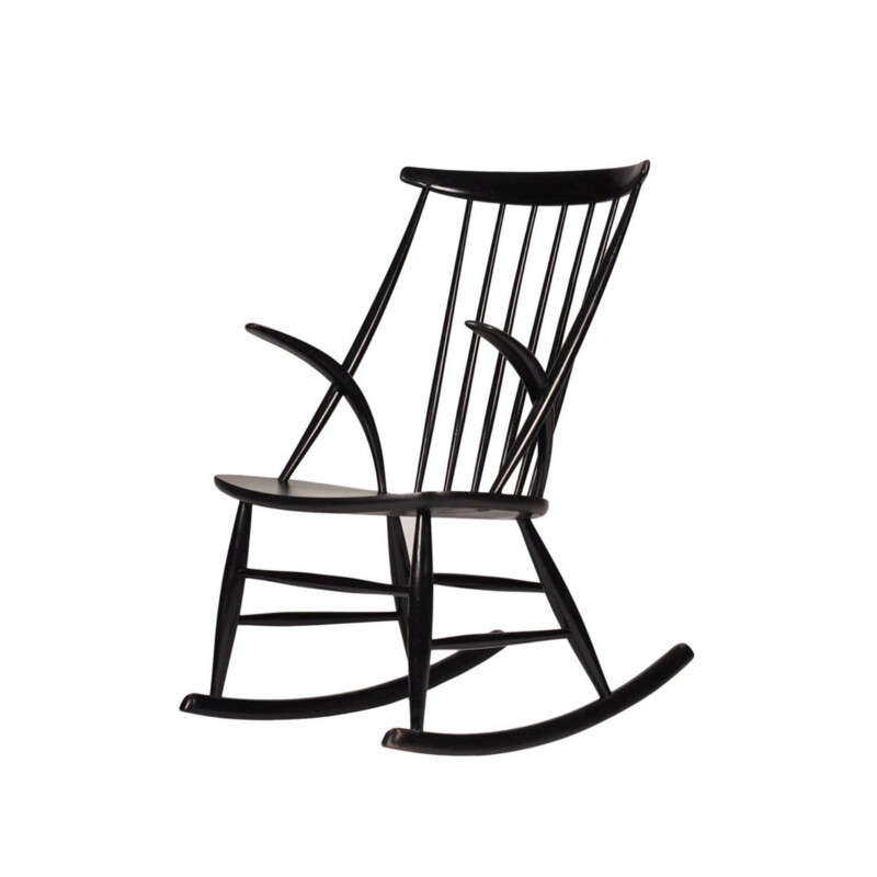 Vintage black rocking chair by Illum Wikkelso 1958s