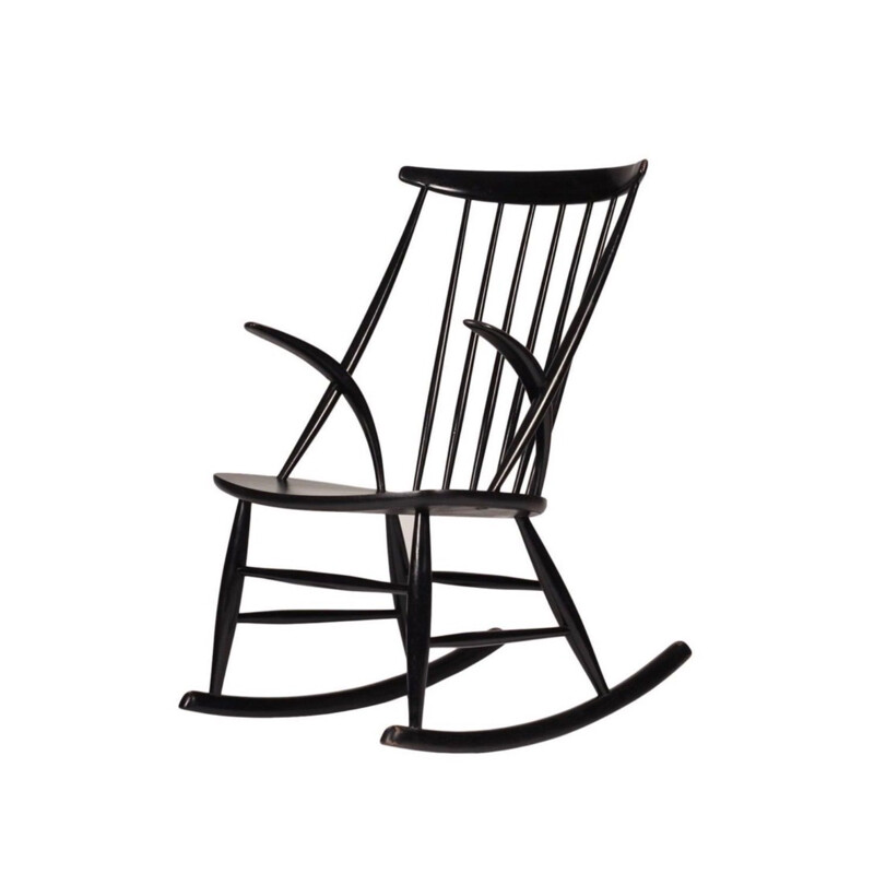 Vintage zwarte schommelstoel van illum Wikkelso 1958s