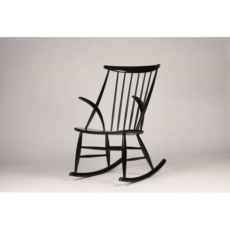 Vintage black rocking chair by Illum Wikkelso 1958s