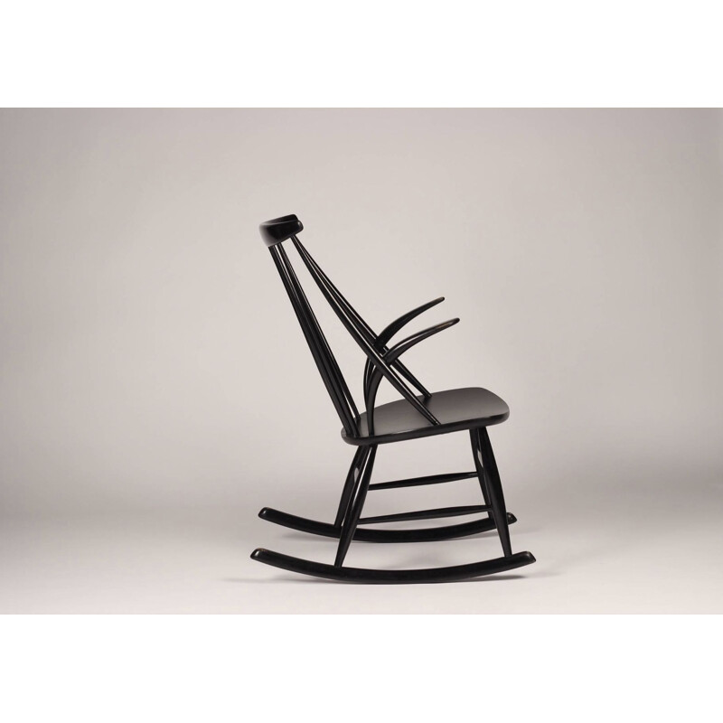 Vintage zwarte schommelstoel van illum Wikkelso 1958s