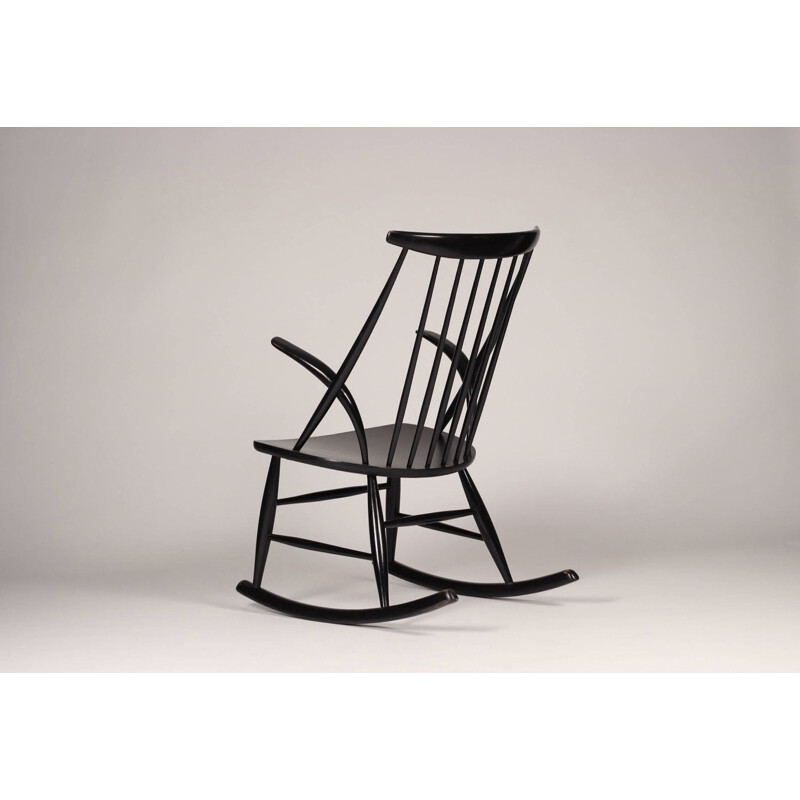Chaise à bascule noire vintage par illum Wikkelso 1958s