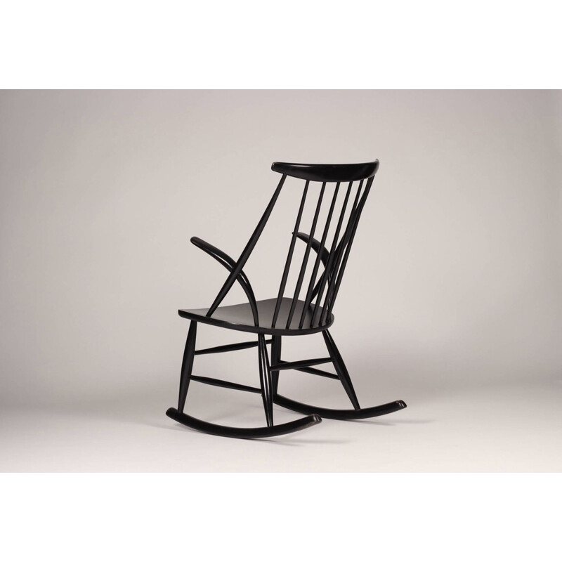 Vintage black rocking chair by Illum Wikkelso 1958s