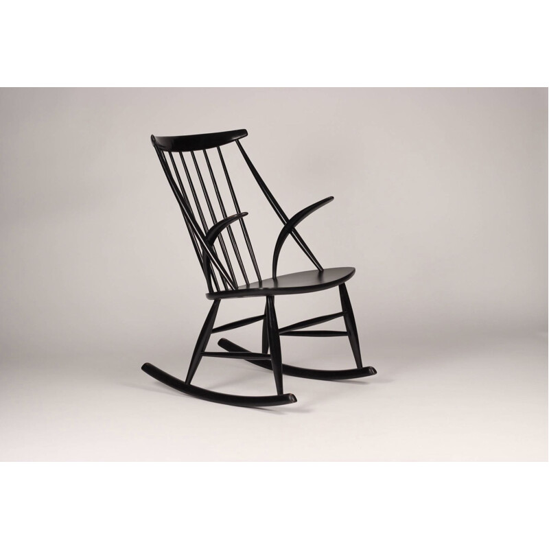 Vintage black rocking chair by Illum Wikkelso 1958s