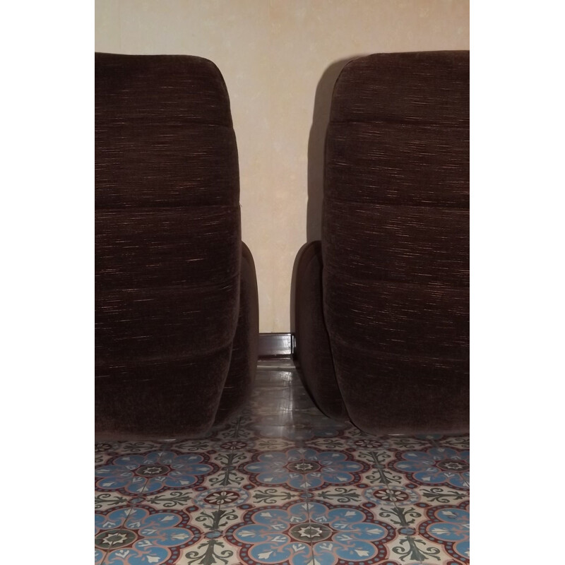 Pair of french vintage armchairs in brown velvet 1970