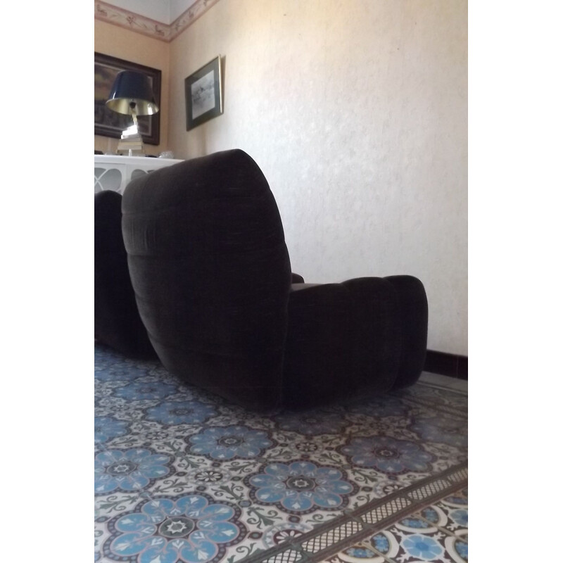 Pair of french vintage armchairs in brown velvet 1970