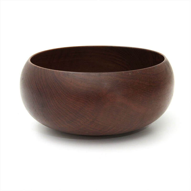 Vintage round teak bowl by S&K Holboll