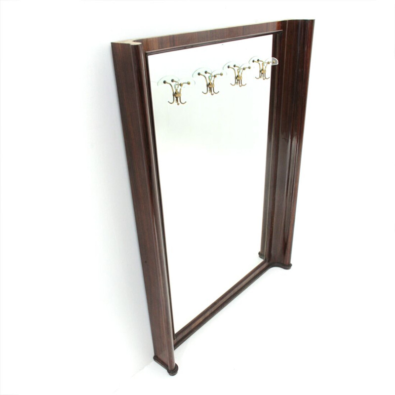 Vintage wood frame mirror with racks 1950s