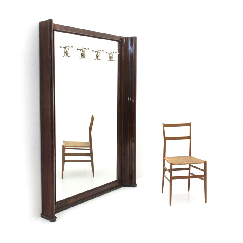 Vintage wood frame mirror with racks 1950s