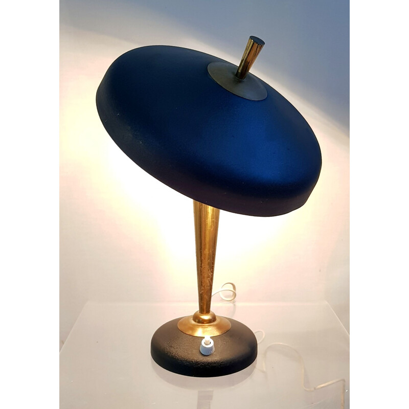 Vintage italian adjustable lamp for Stilnovo in black aluminium and brass