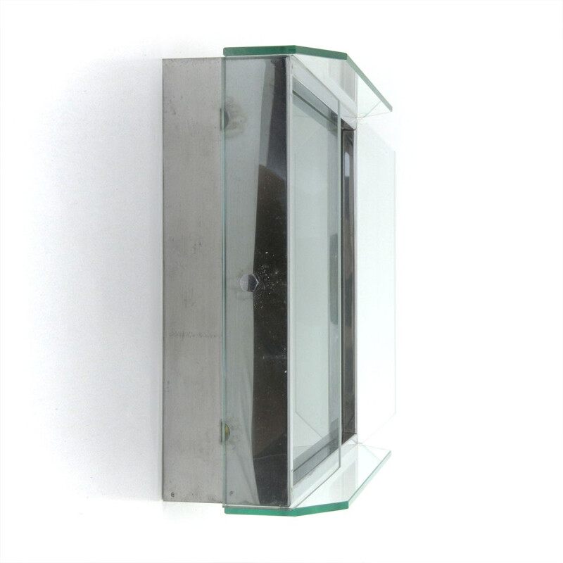 Plafonnier vintage pour Veca en verre et chrome 1970