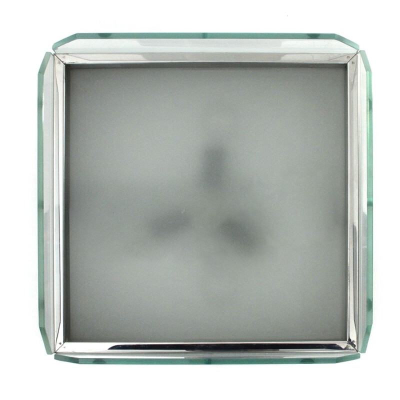 Plafonnier vintage pour Veca en verre et chrome 1970