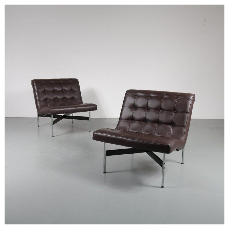 Paire de fauteuils vintage pour ICF Milano en cuir marron et métal 1990