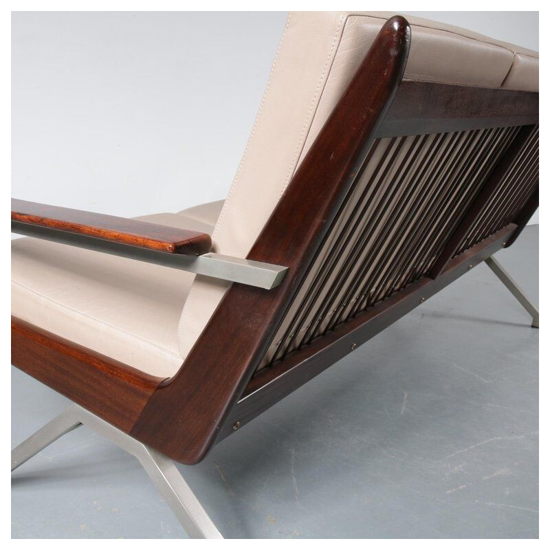 Vintage dutch sofa for Gelderland in beige leather and wood 1960