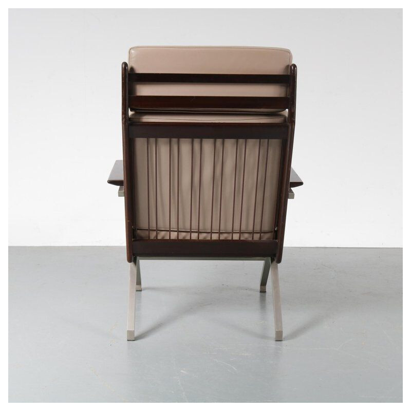 Pair of vintage armchairs for Gelderland in beige fabric and metal 1960