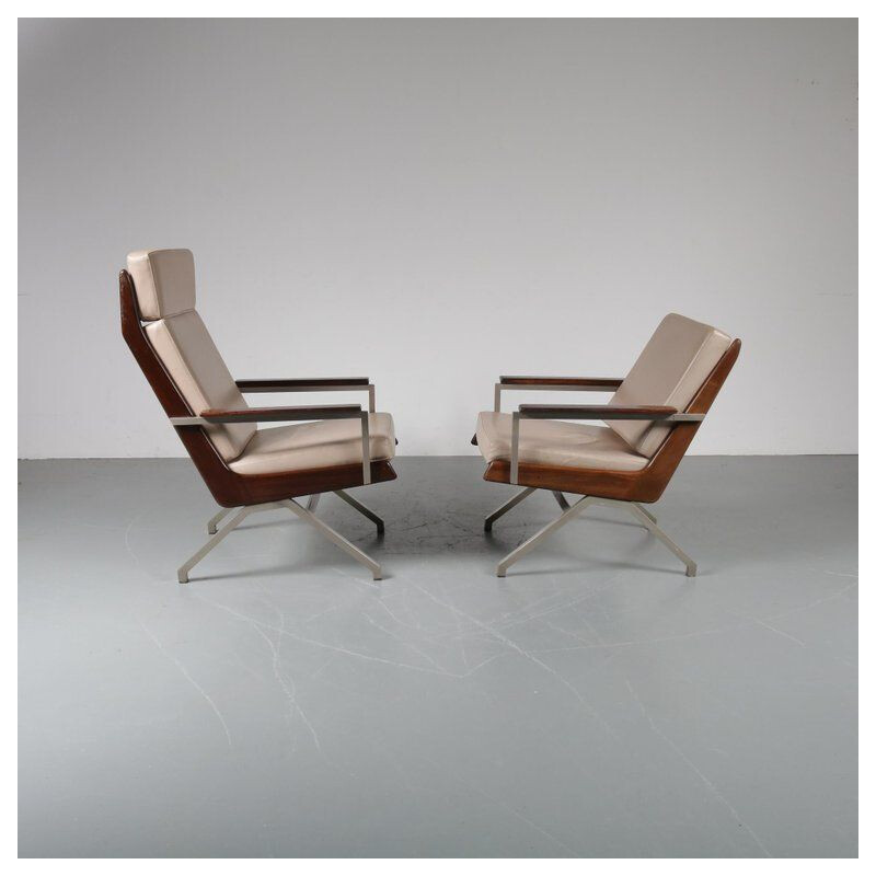 Paire de fauteuils vintage pour Gelderland en tissu beige et métal 1960