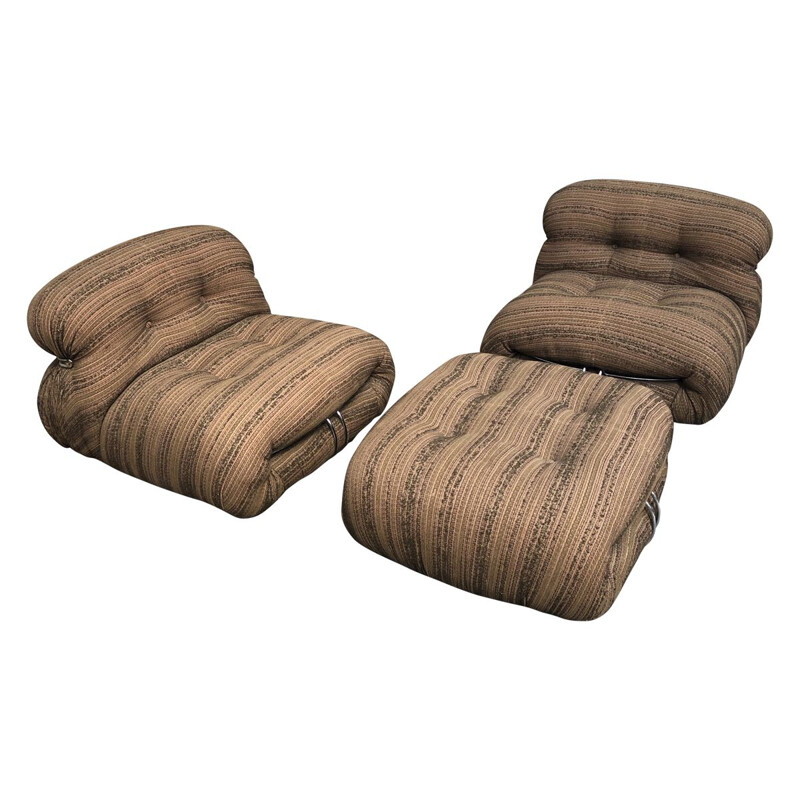 Vintage lounge set for Cassina in brown fabric and aluminium 1970